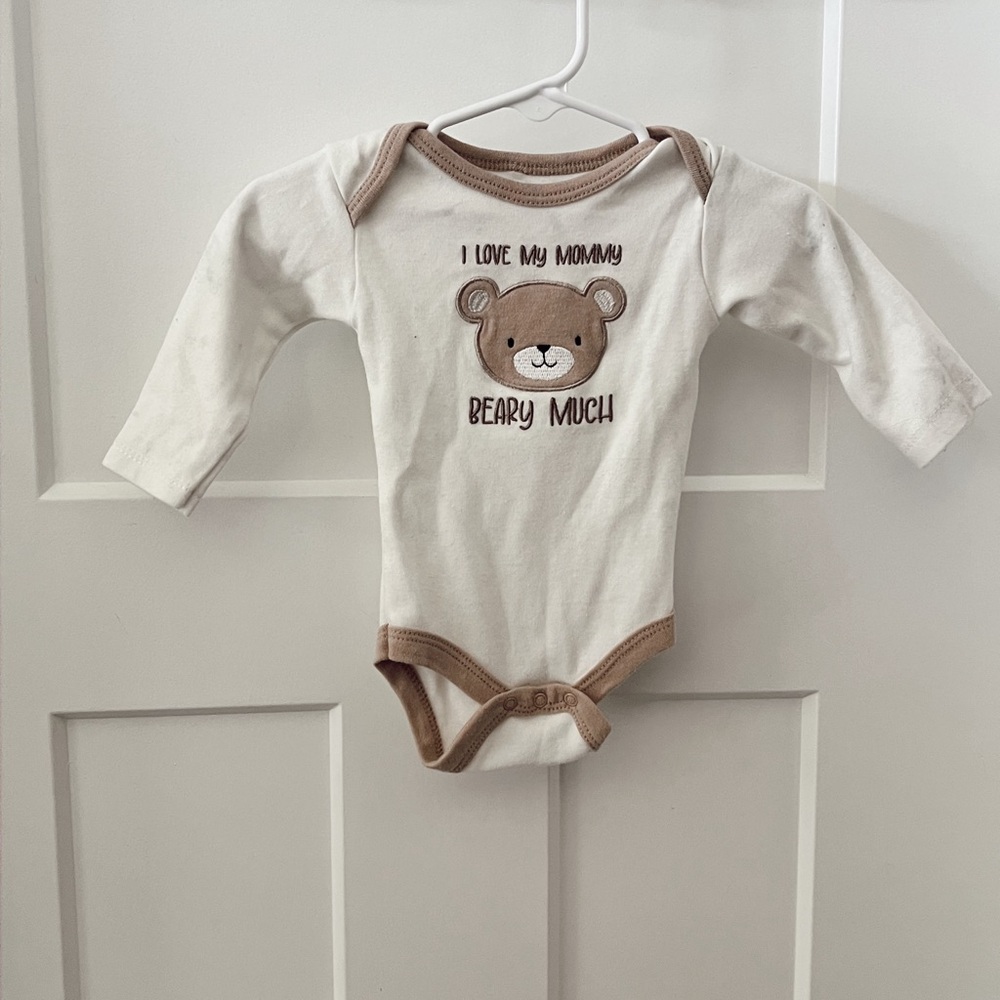 Cream and Brown Bear Bodysuit with Long Sleeves